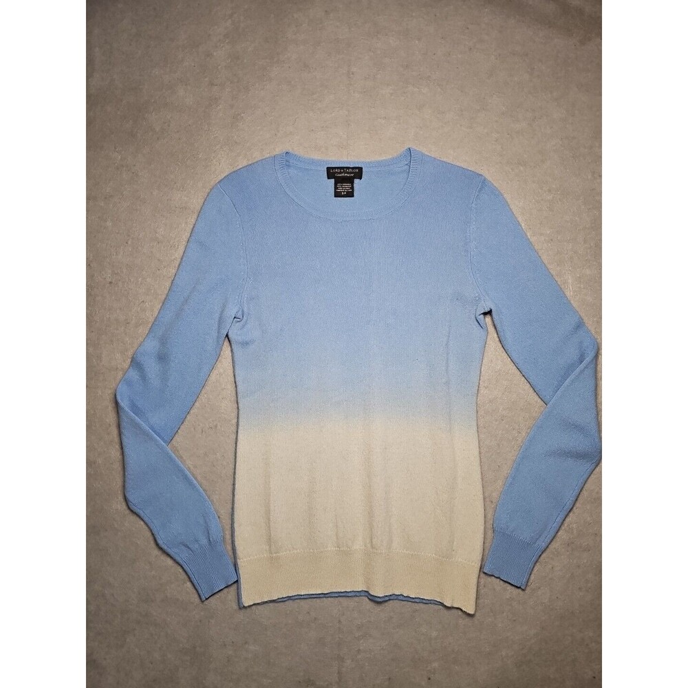 Lord & Taylor Cashmere Sweater Women Blue Lightweight Ombré Soft Long Sleeve SM